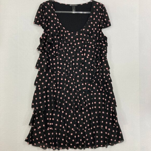 INC International Concepts XL Black Pink Polka Dot Tiered Midi Dress Evening - Picture 1 of 11